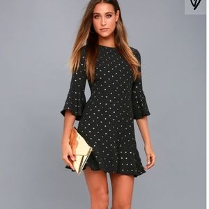 Lulu's black & gold polka dot dress